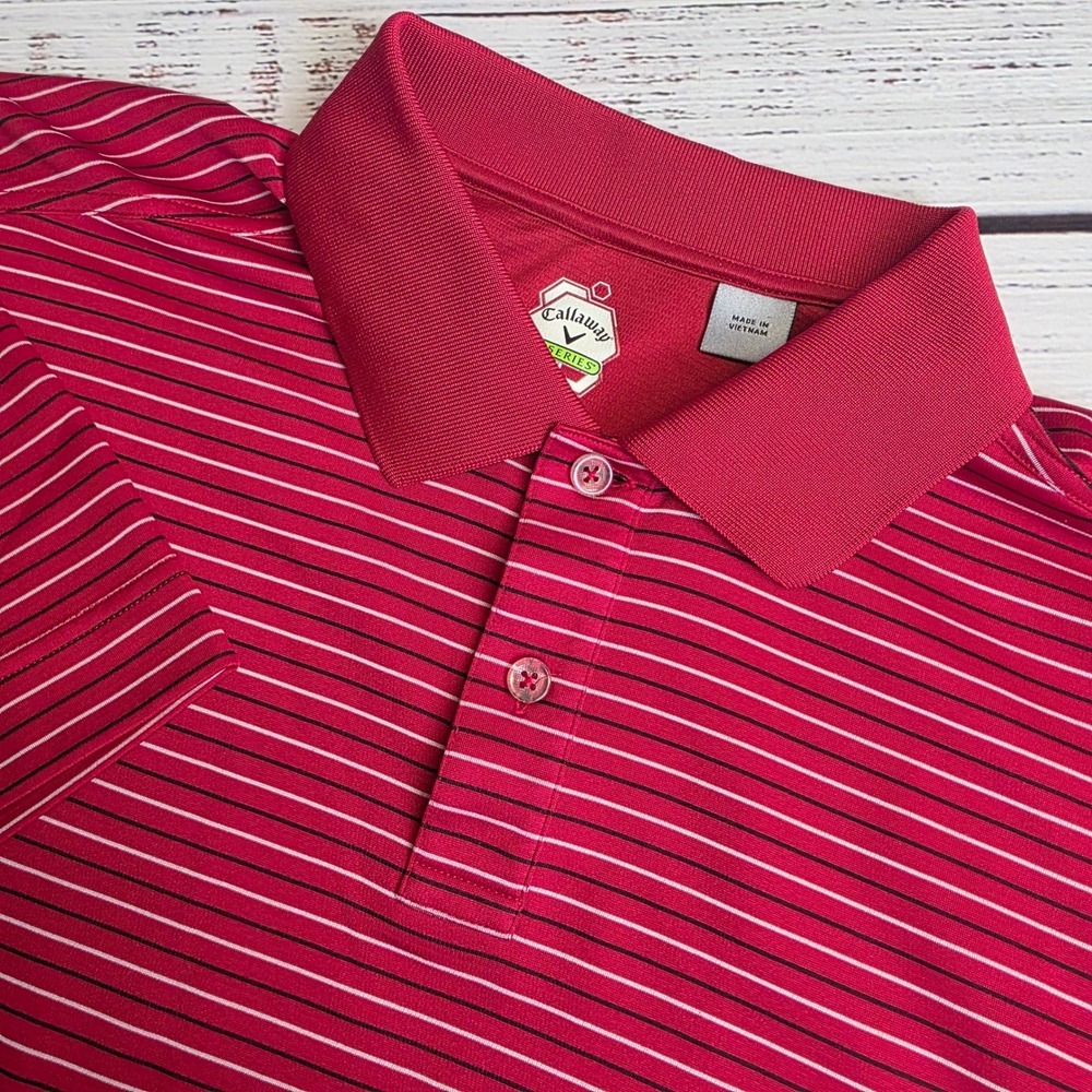 Callaway X Series Mens XL Red Black Striped Short Sleeve Golf Polo Shirt